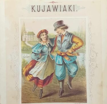 Strona tytułowa książki: „Kujawiaki”, zebrał i ułożył na fortepian Mieczysław hr. Miączyński Zeszyt II (wydanie XIX wiek)